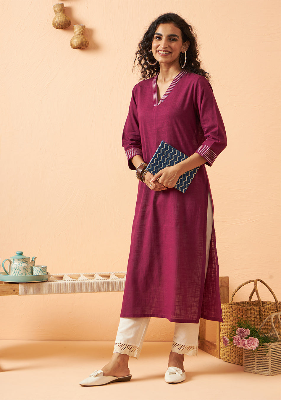 Deep purple solid kurta
