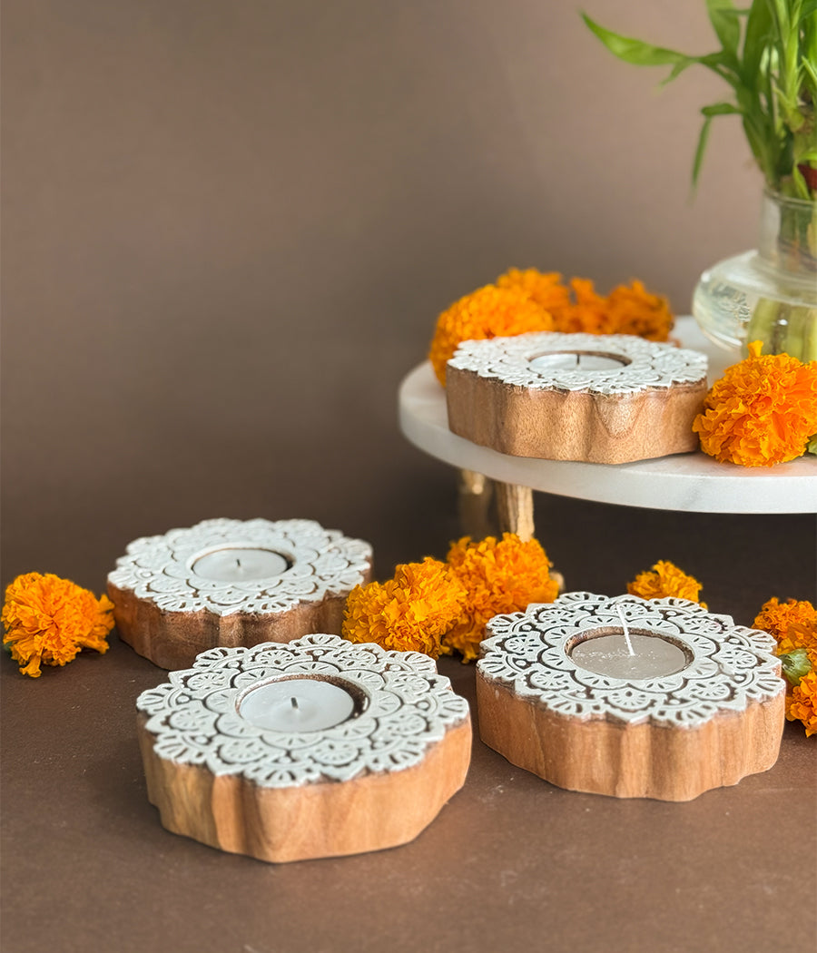 Wooden Devine handcrafted Diya - Set of 4 Diyas