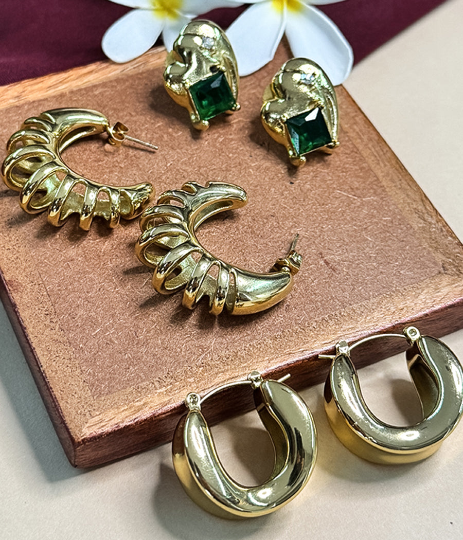 Golden Glow Crescent Earrings Set of 3