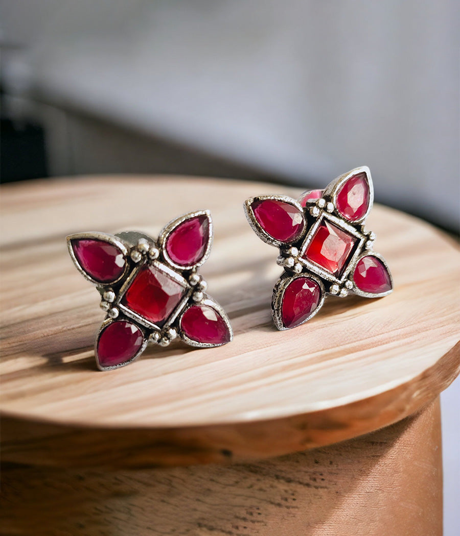 CRIMSON PETAL STUD EARRINGS