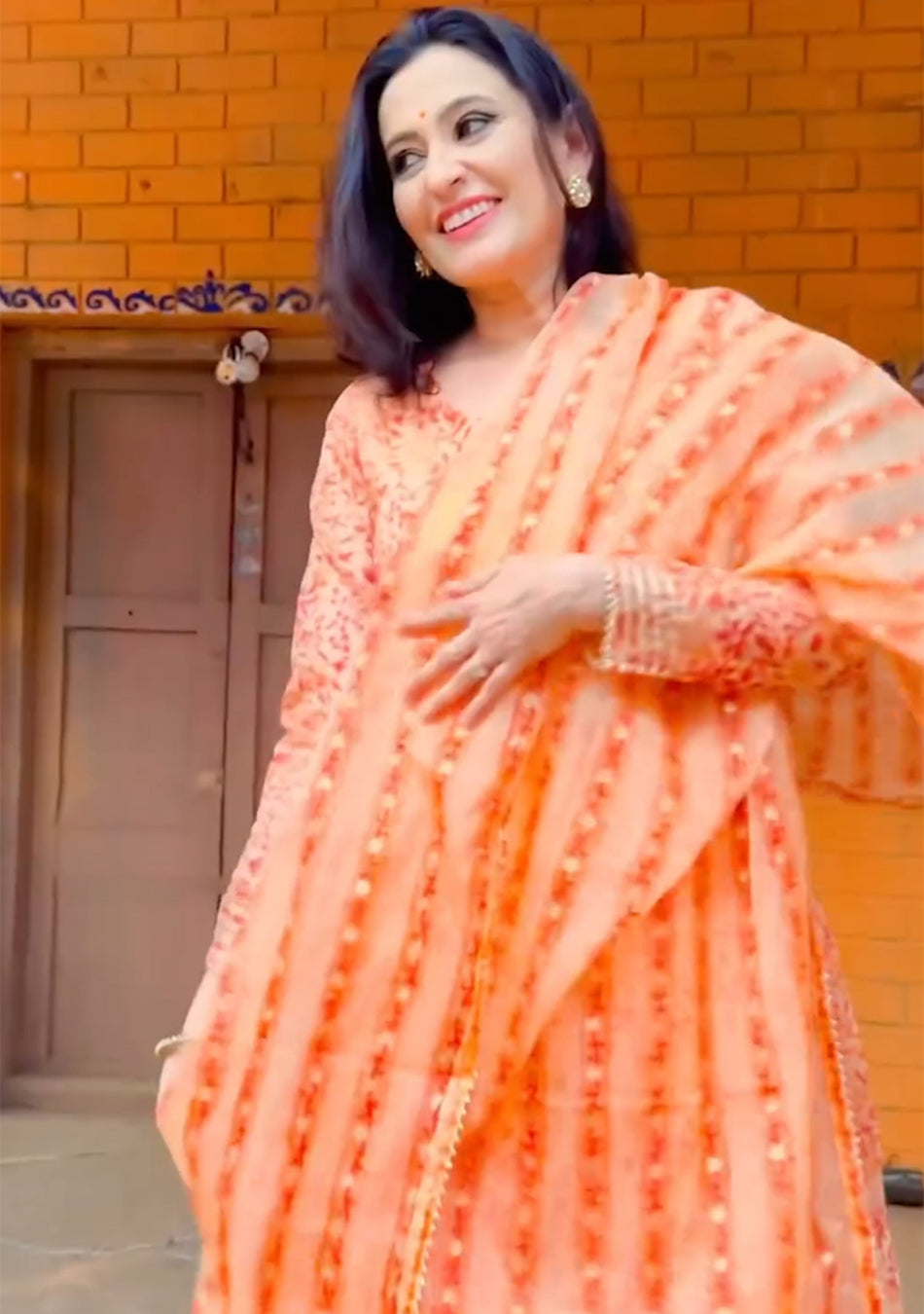 Tangerine Blossom Organza Anarkali Set