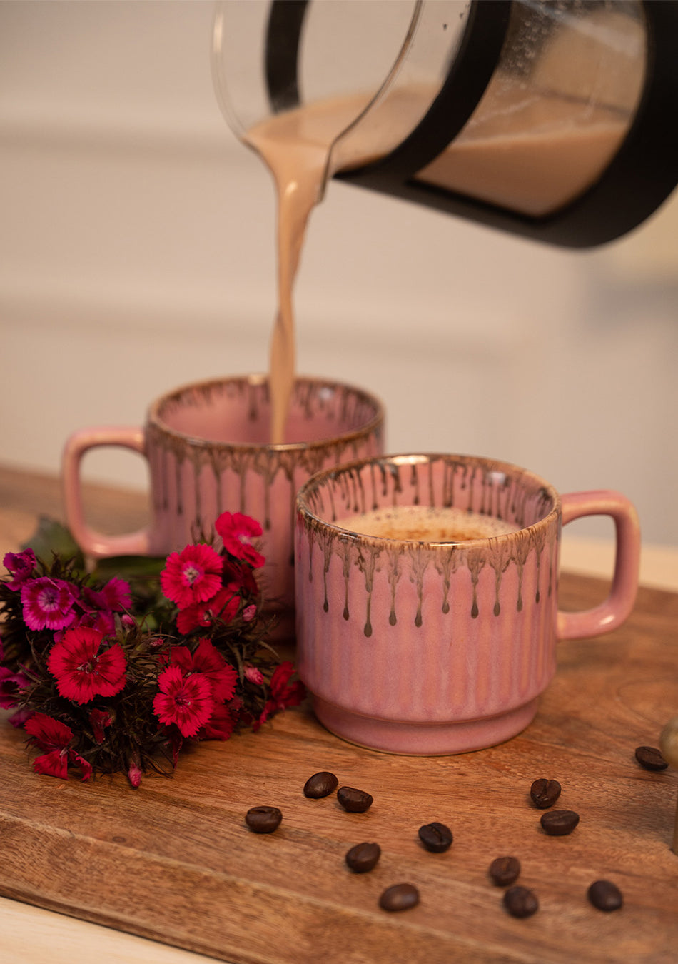 Rosy Finch Pink Ceramic Mugs Set - Handcrafted