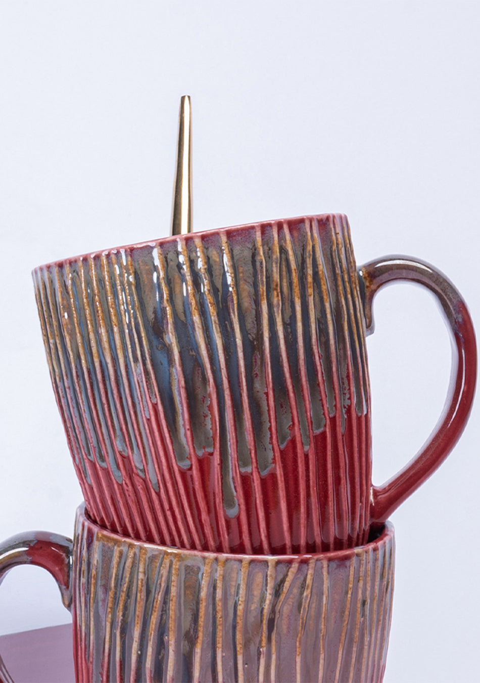 Tea for Two: Red Ceramic Bowls & Mugs Set - Handcrafted
