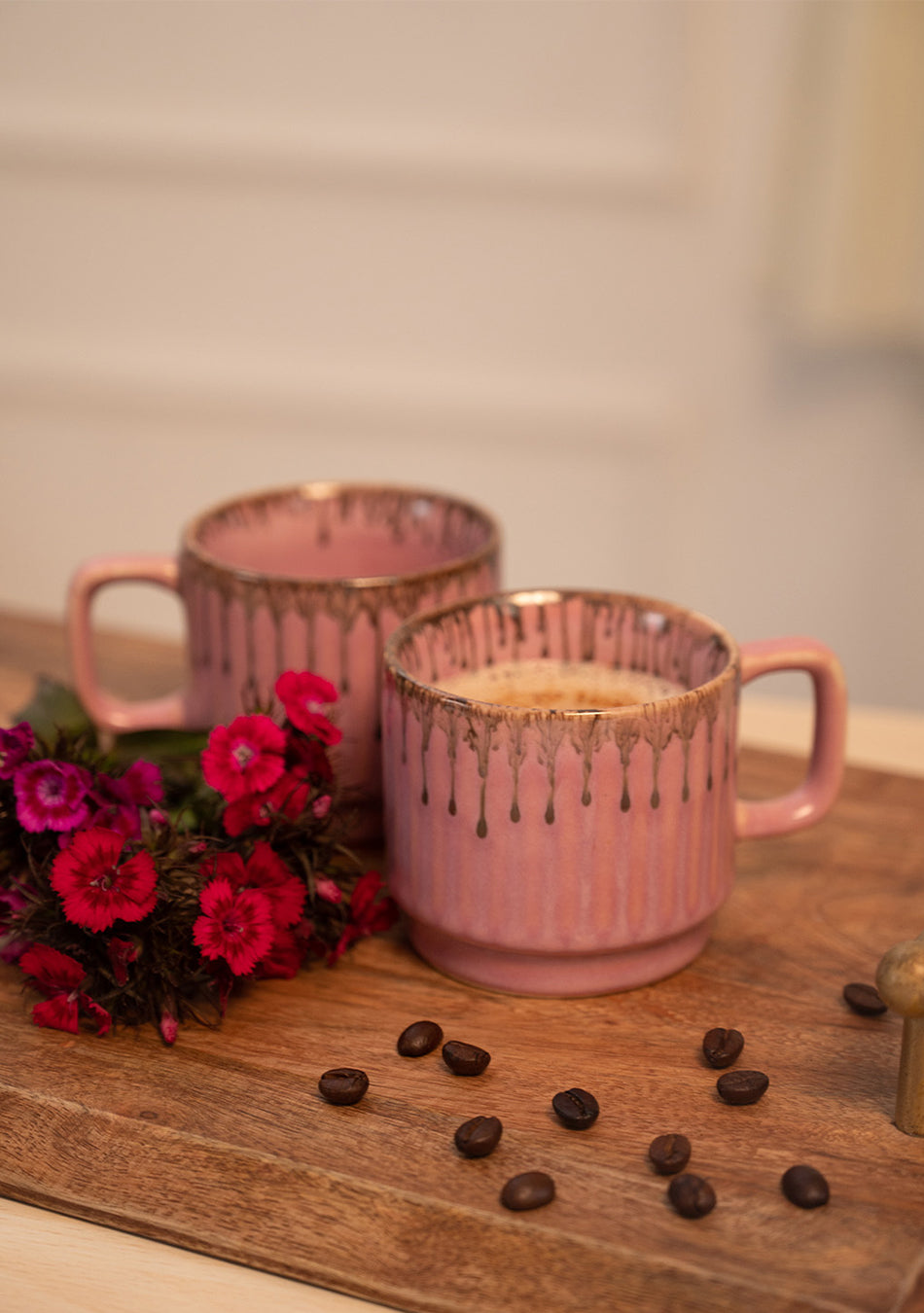 Rosy Finch Pink Ceramic Mugs Set - Handcrafted