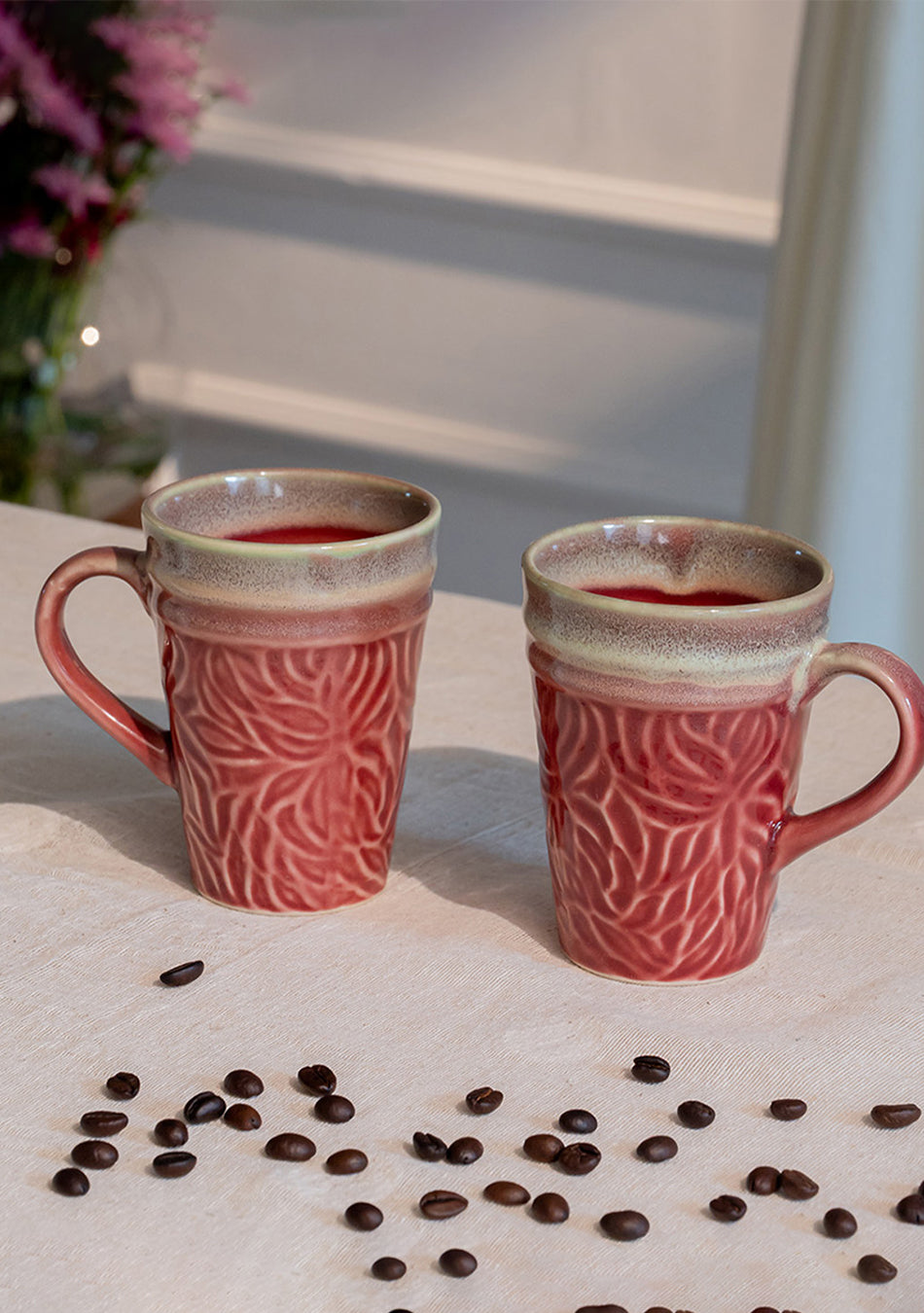 Pink-Green Pigeon Mugs - Handcrafted