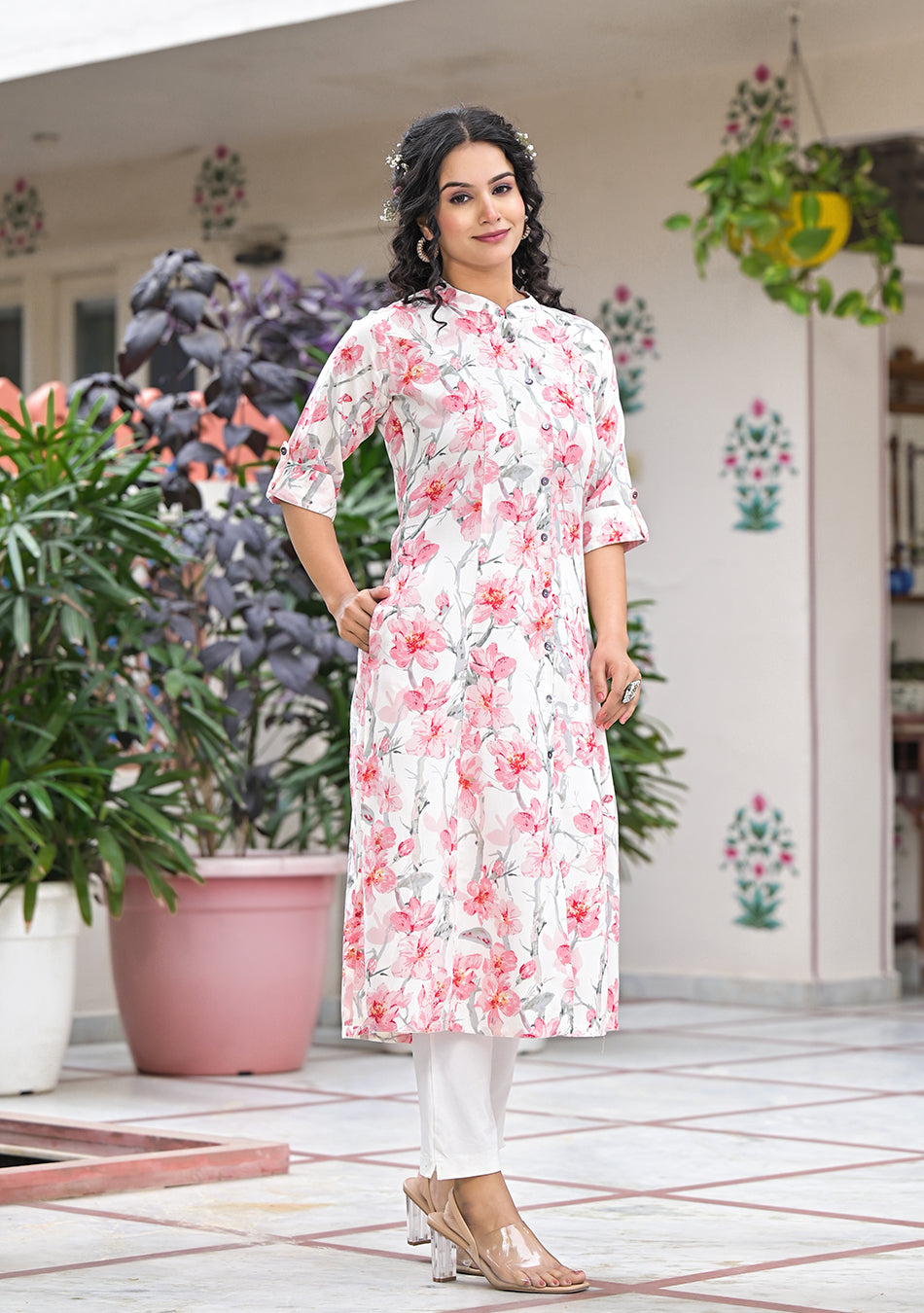 Ivory Floral Printed Kurta