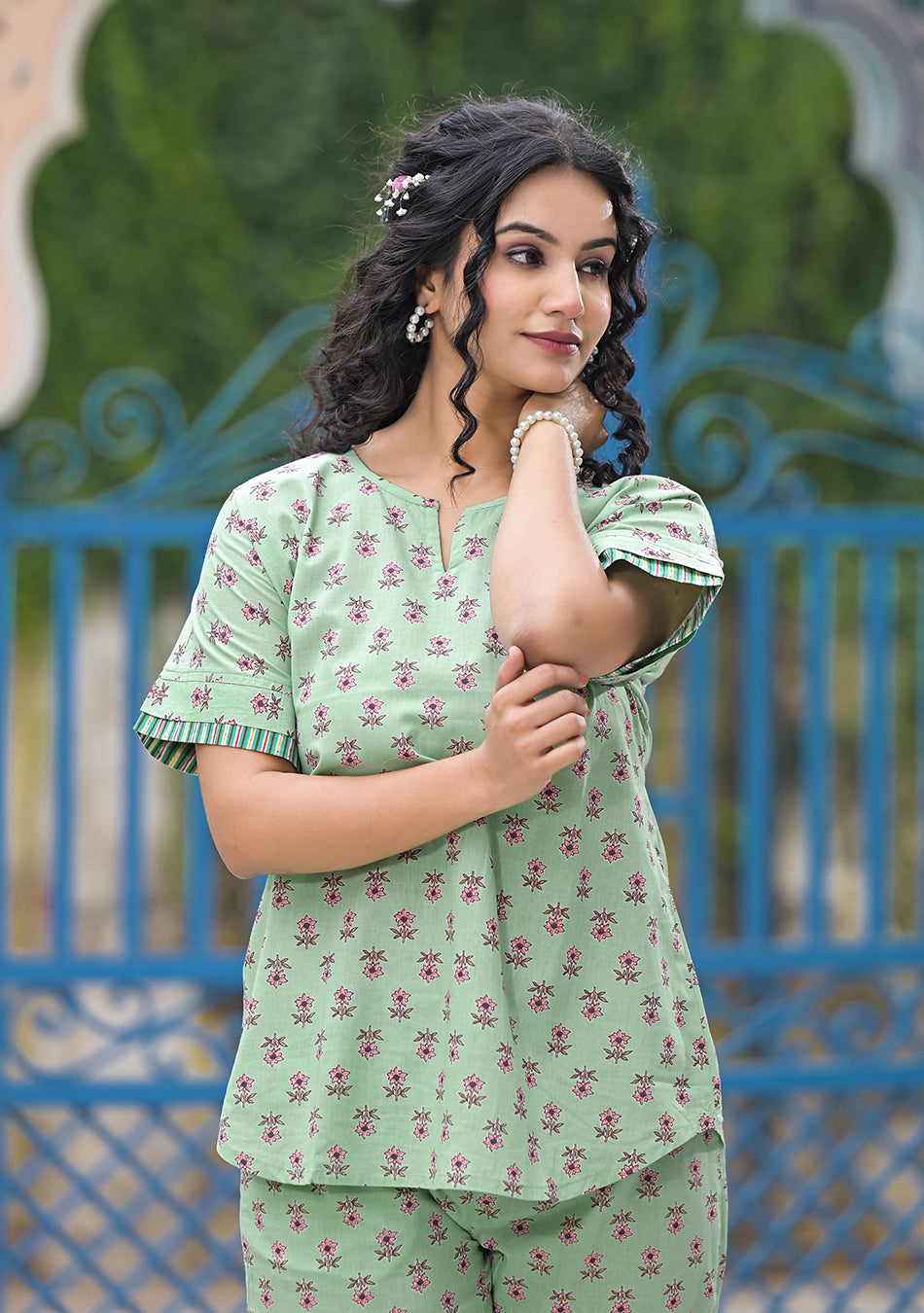 Pastel Green Floral Night wear/lounge wear