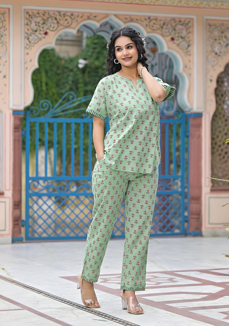 Pastel Green Floral Night wear/lounge wear