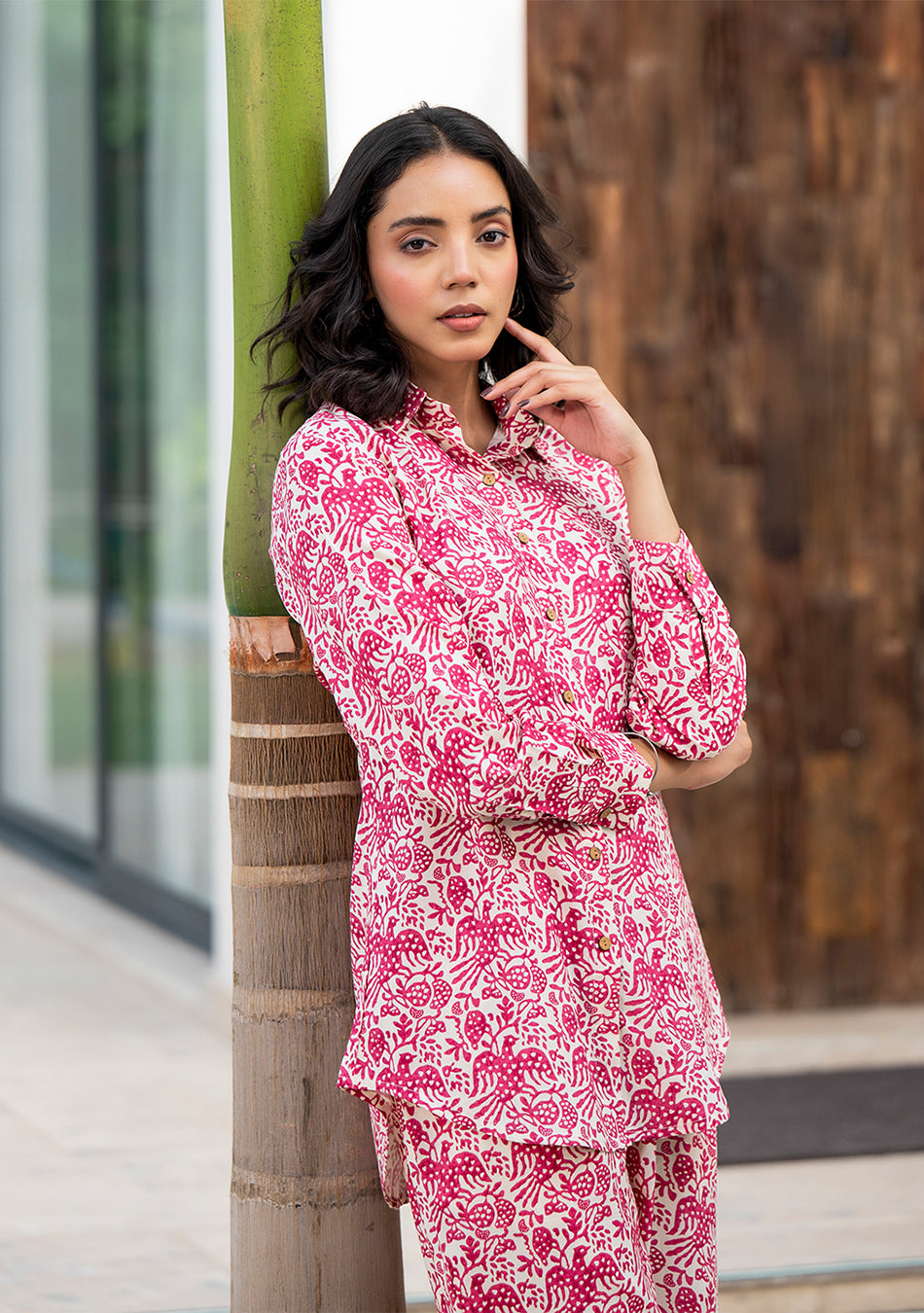 Red Floral Printed Rayon Co-ord Set