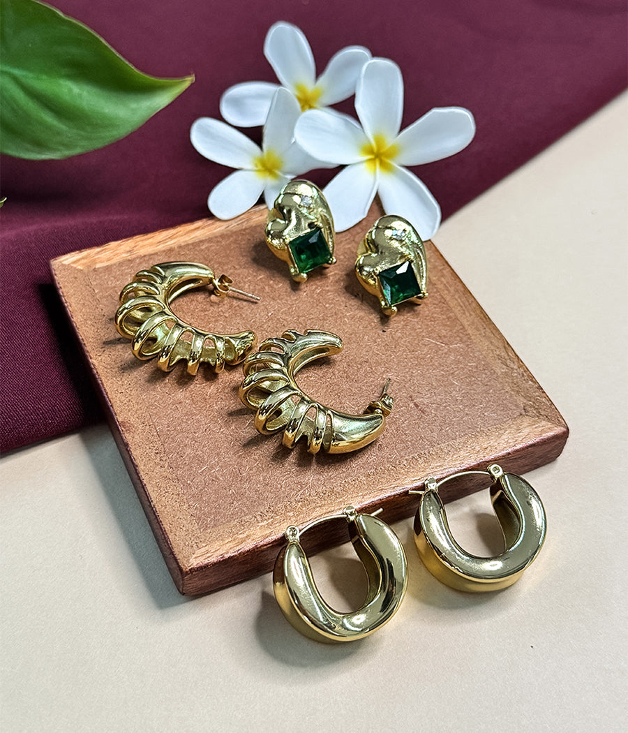 Golden Glow Crescent Earrings Set of 3