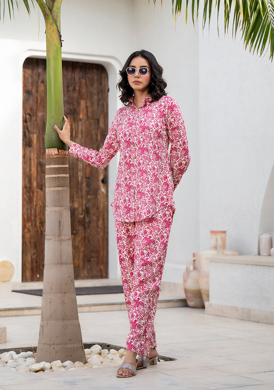 Red Floral Printed Rayon Co-ord Set