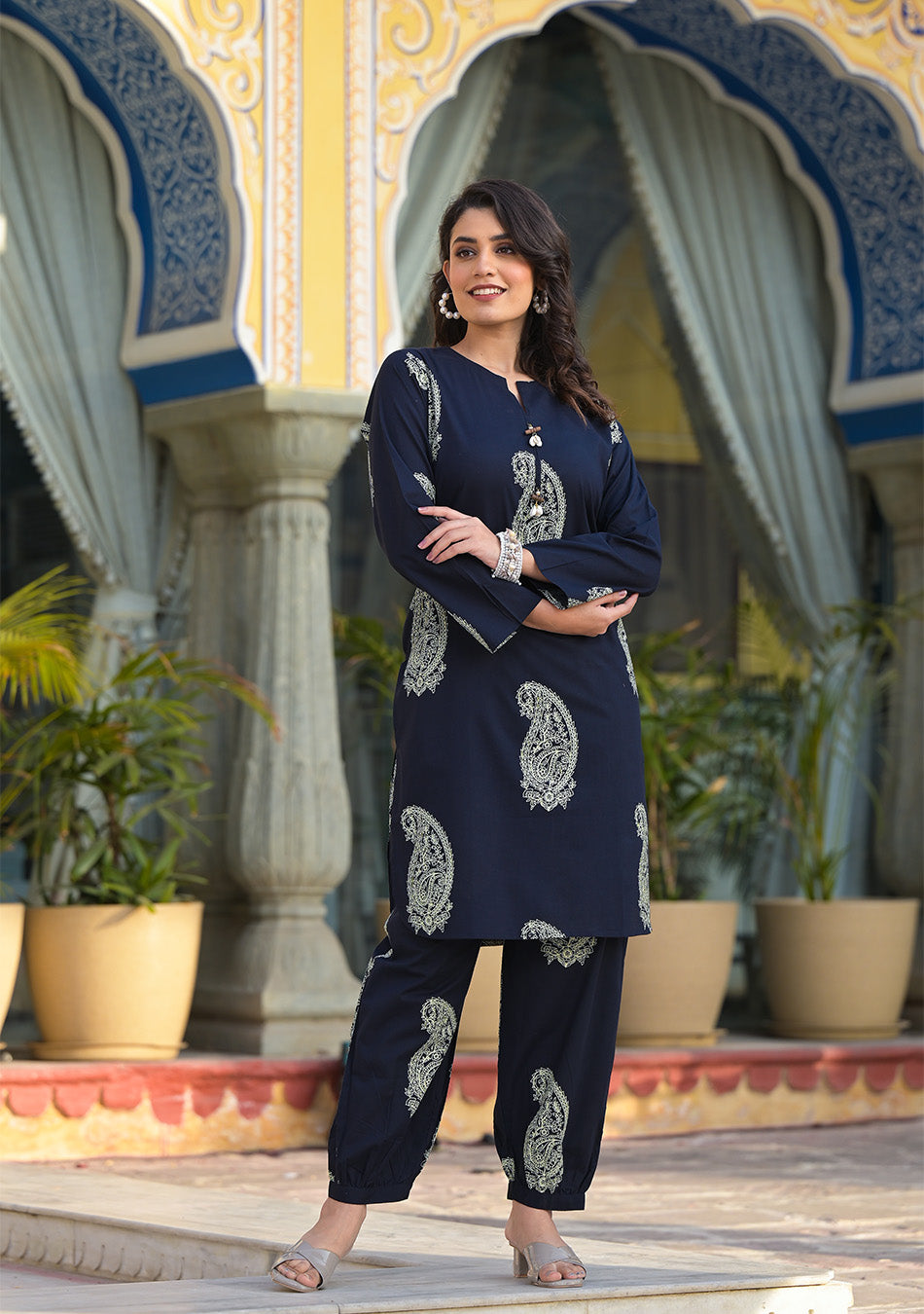 Navy Blue Paisley Handblock Co-ord set