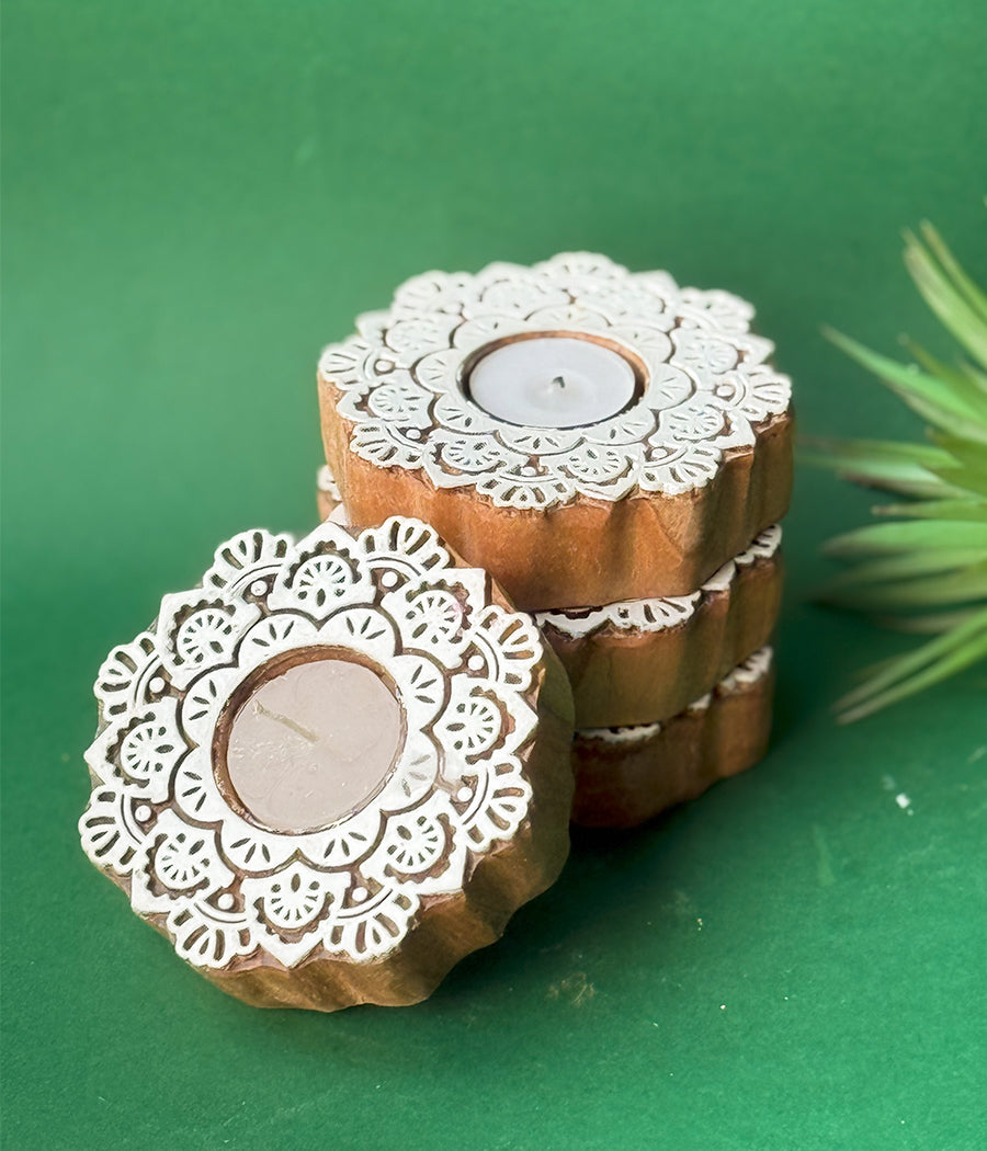 Wooden Devine handcrafted Diya - Set of 4 Diyas