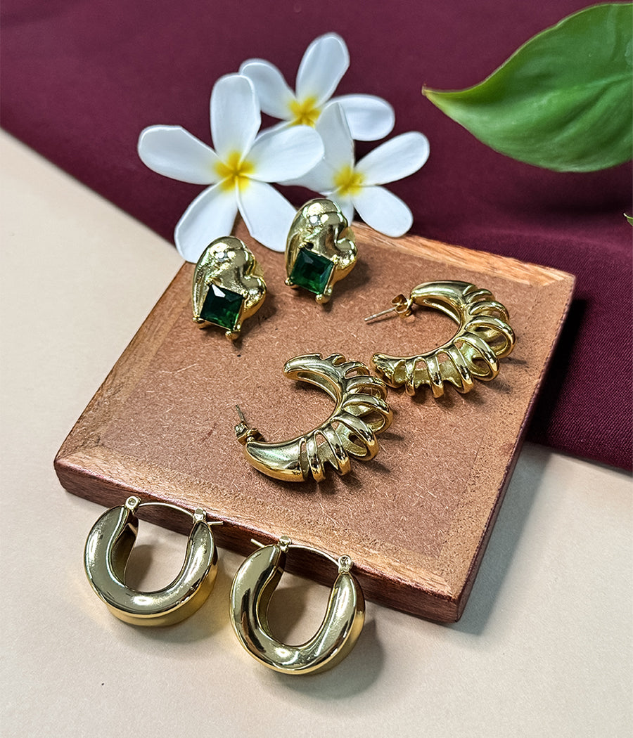 Golden Glow Crescent Earrings Set of 3