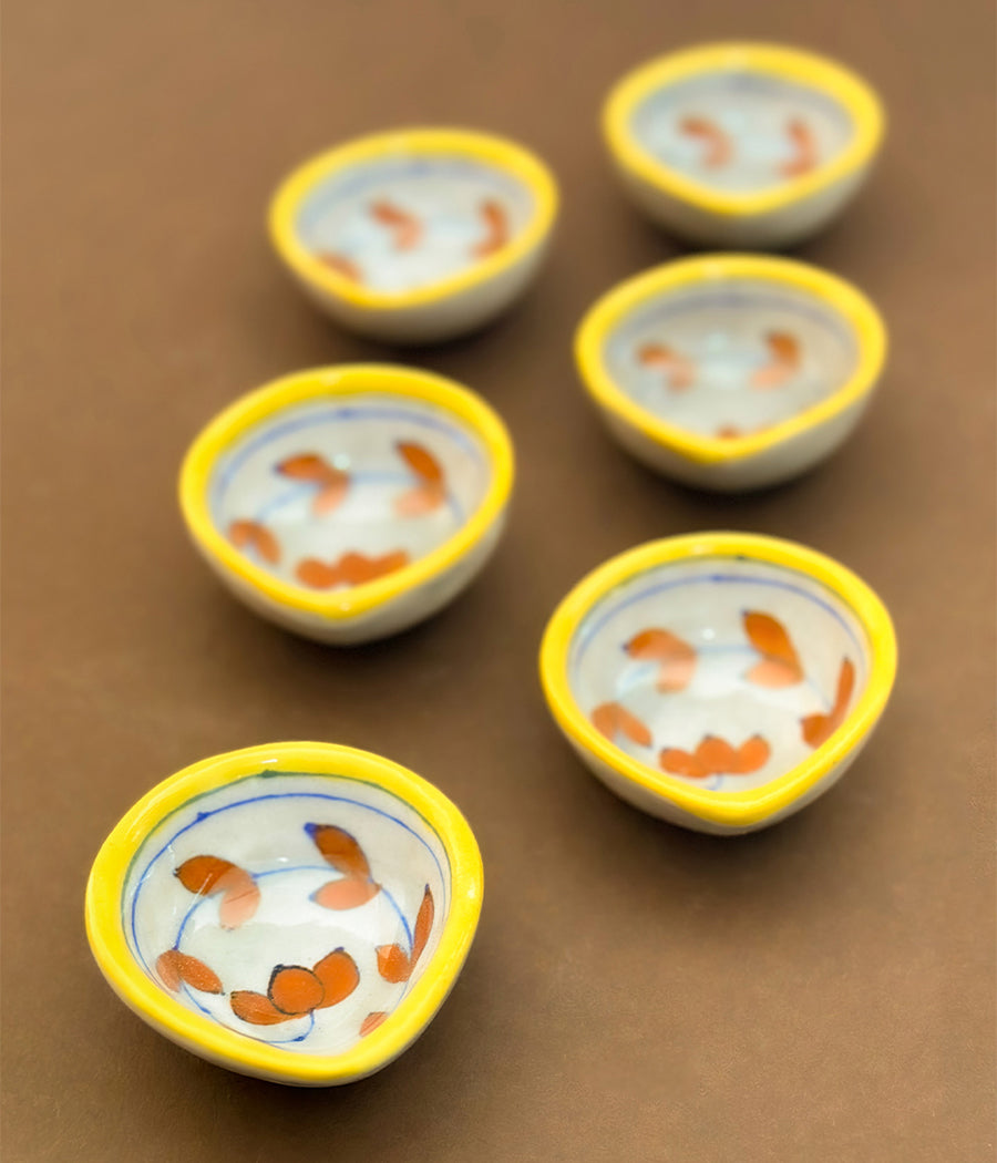 Blue Pottery Lotus Design Diya - Set of 6