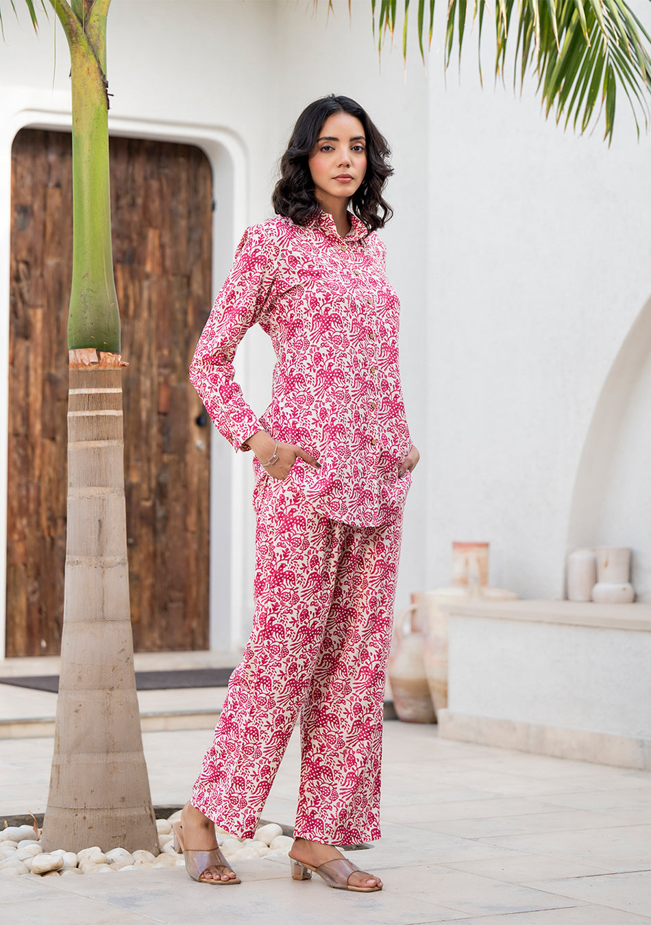 Red Floral Printed Rayon Co-ord Set