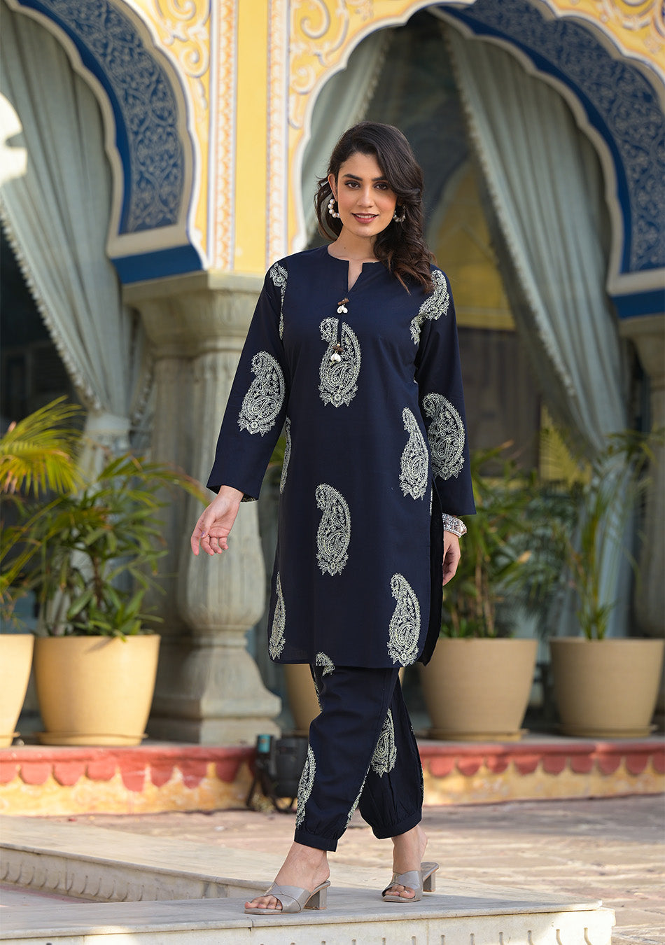 Navy Blue Paisley Handblock Co-ord set