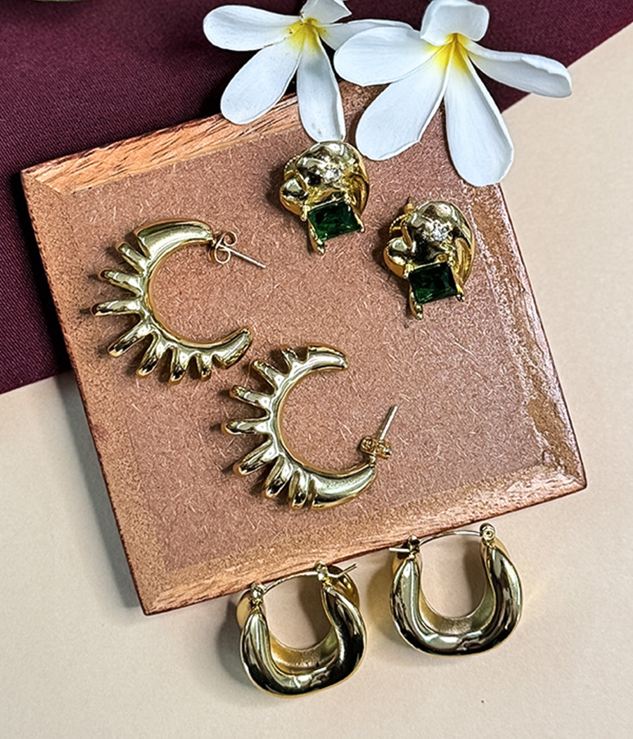 Golden Glow Crescent Earrings Set of 3