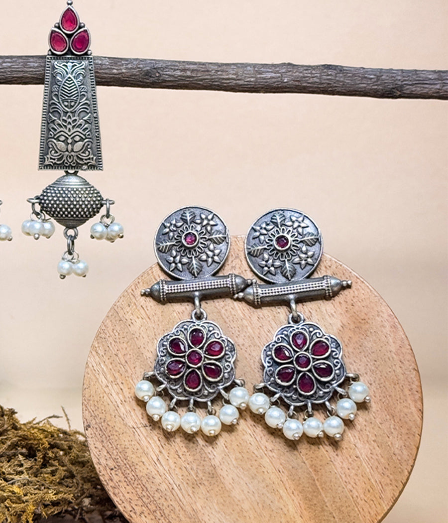 Ethnic Statement Jhumkas with Pearl Accents - Duo Set