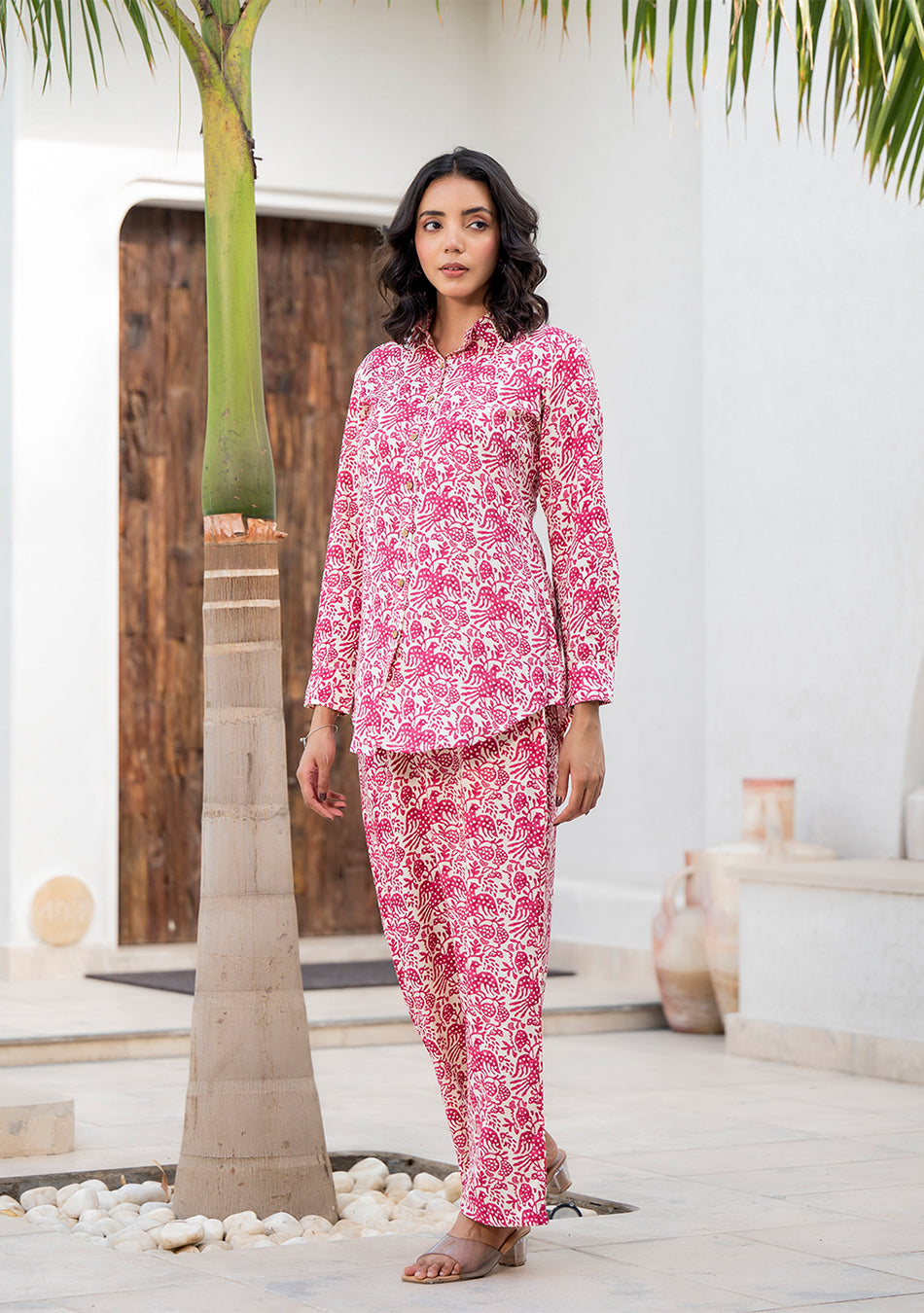 Red Floral Printed Rayon Co-ord Set