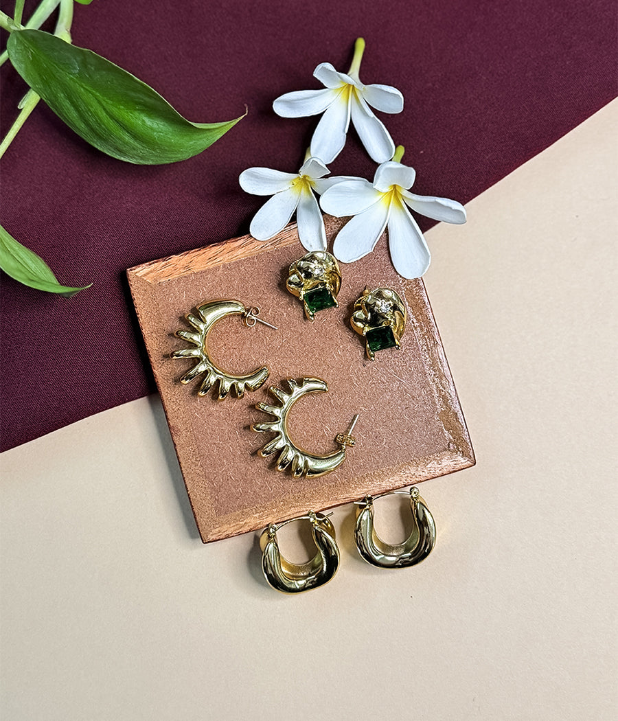 Golden Glow Crescent Earrings Set of 3