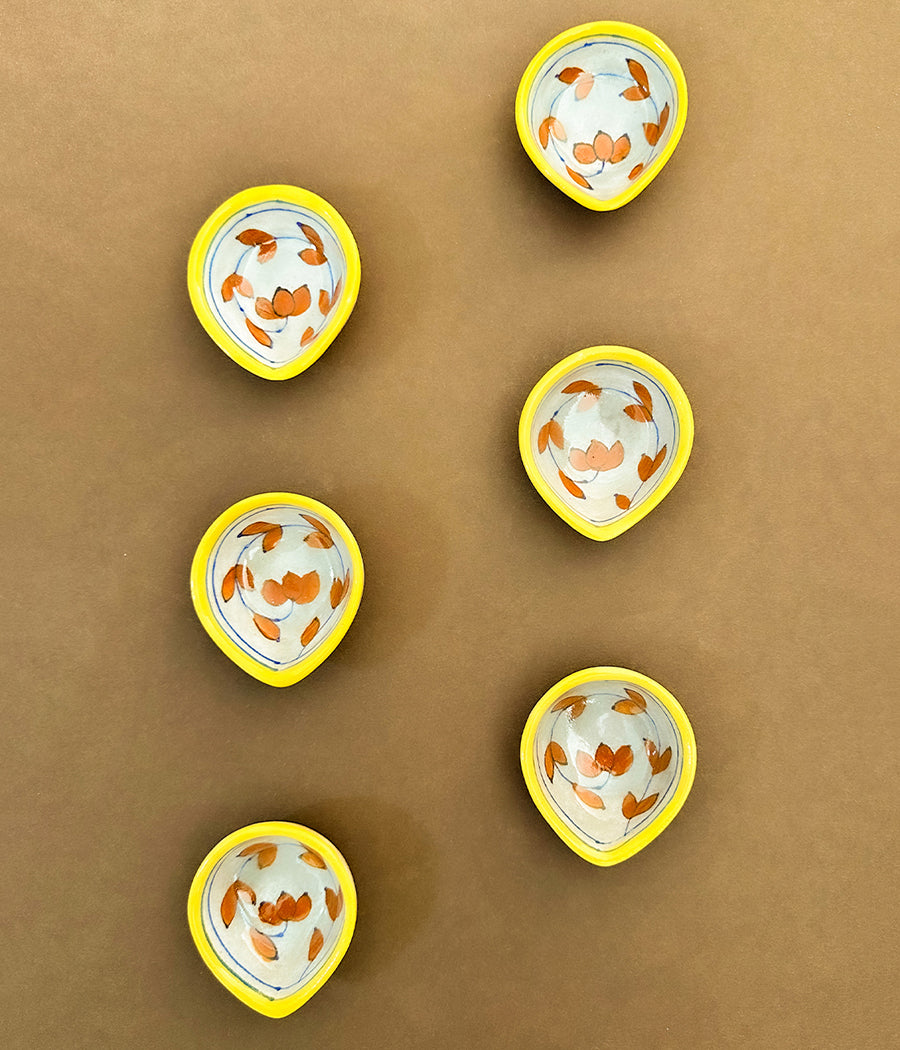 Blue Pottery Lotus Design Diya - Set of 6