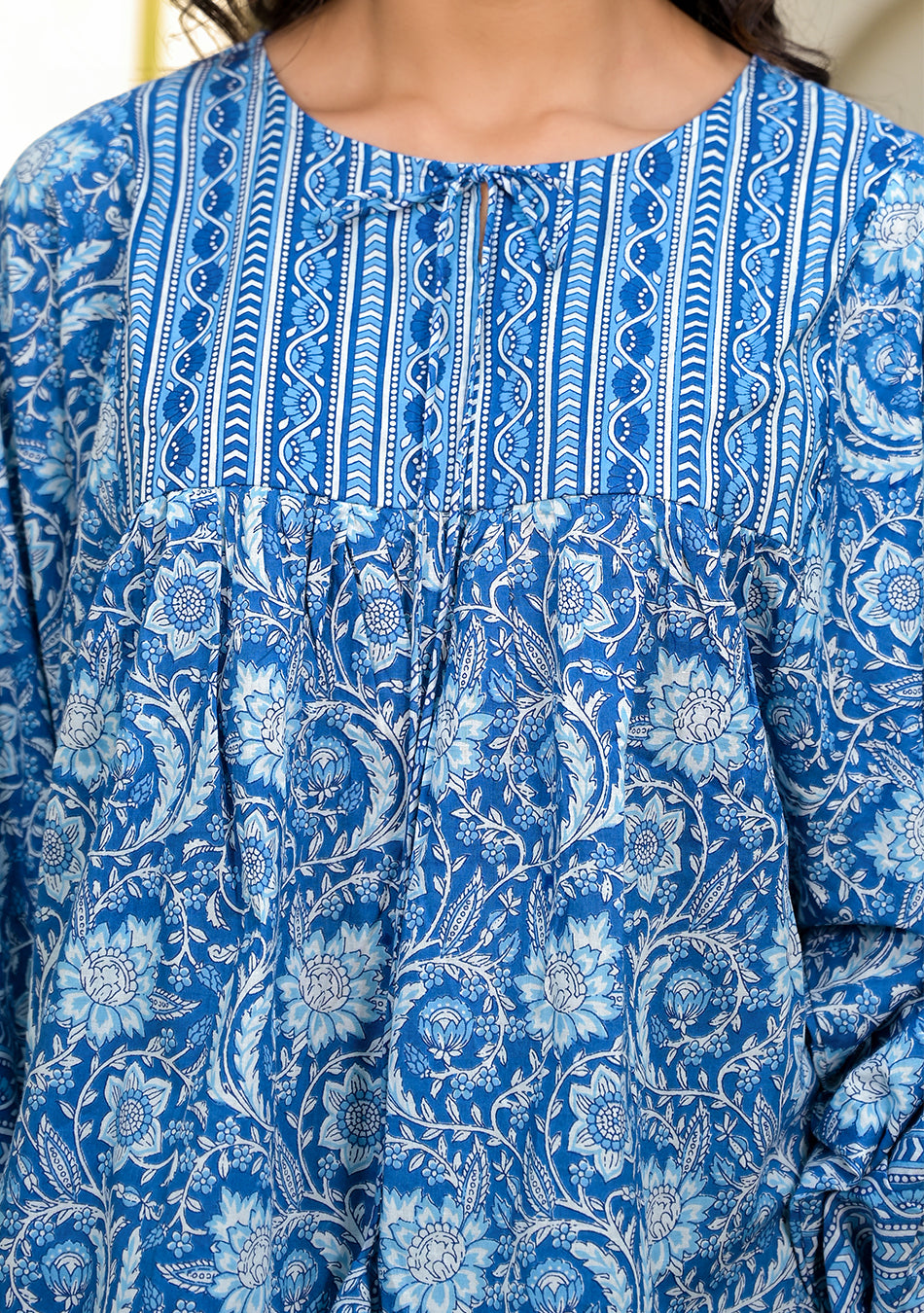 Azure Floral Cotton Peplum Top