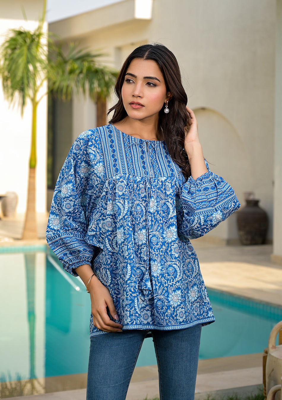 Printed Cotton Peplum Blouse main image 0