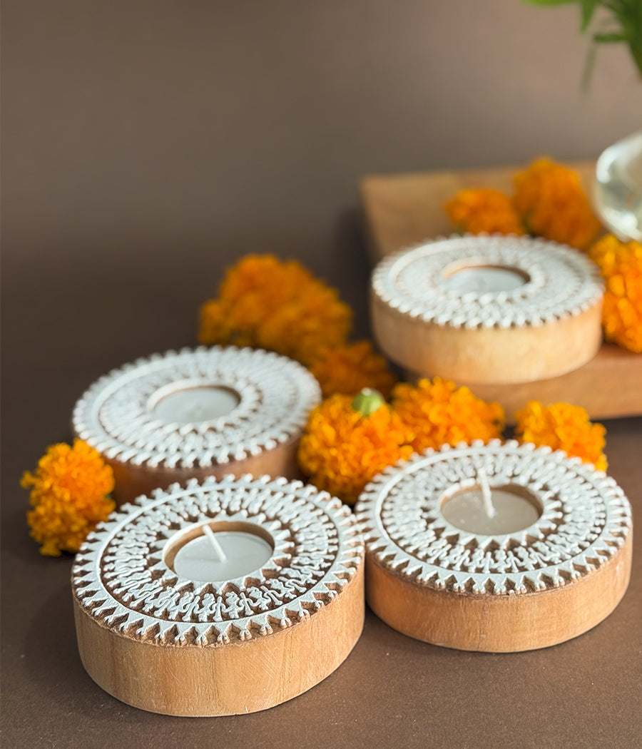 Wooden Devotion handcrafted Diya (Set of 4 Diyas)