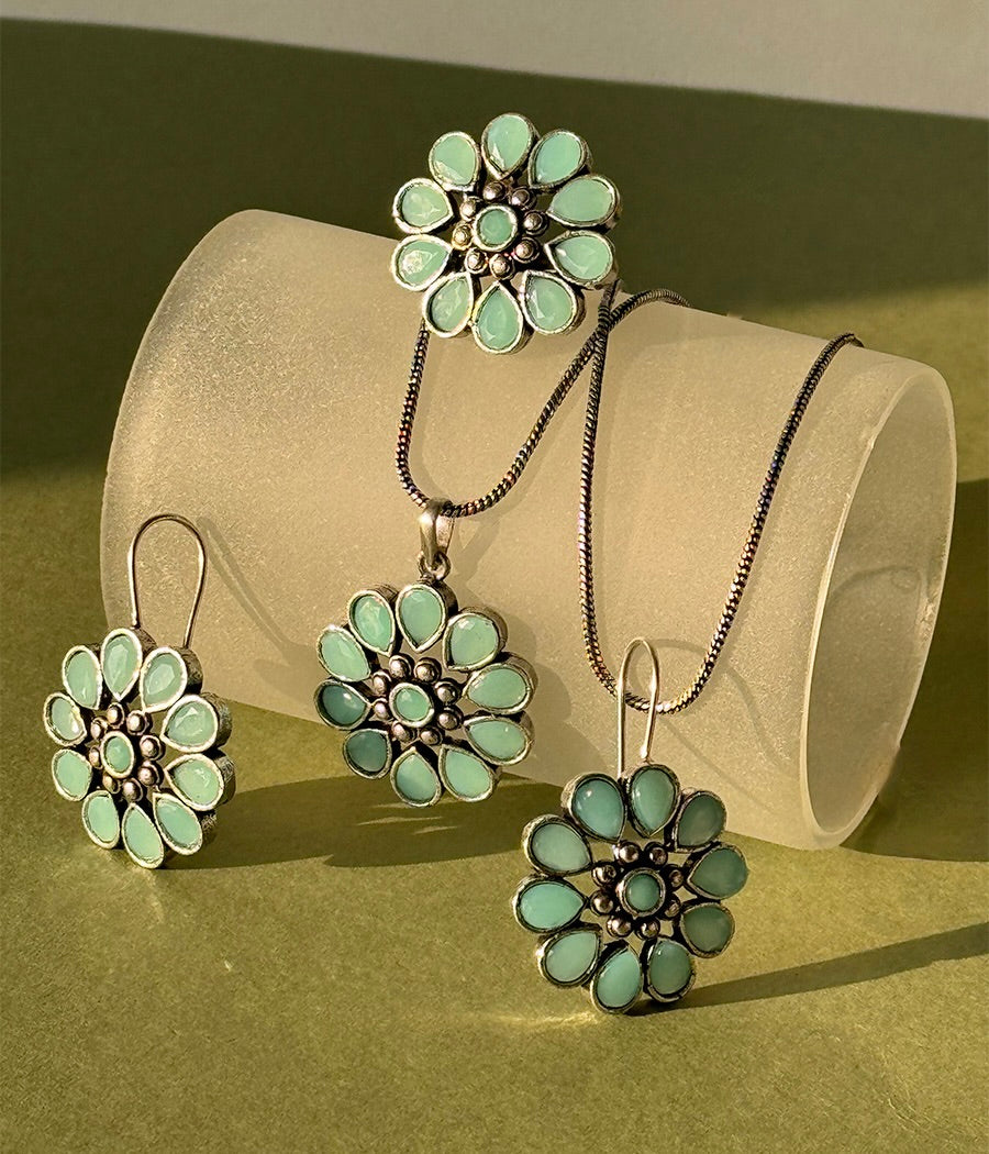 Teal Bloom Pendant Set