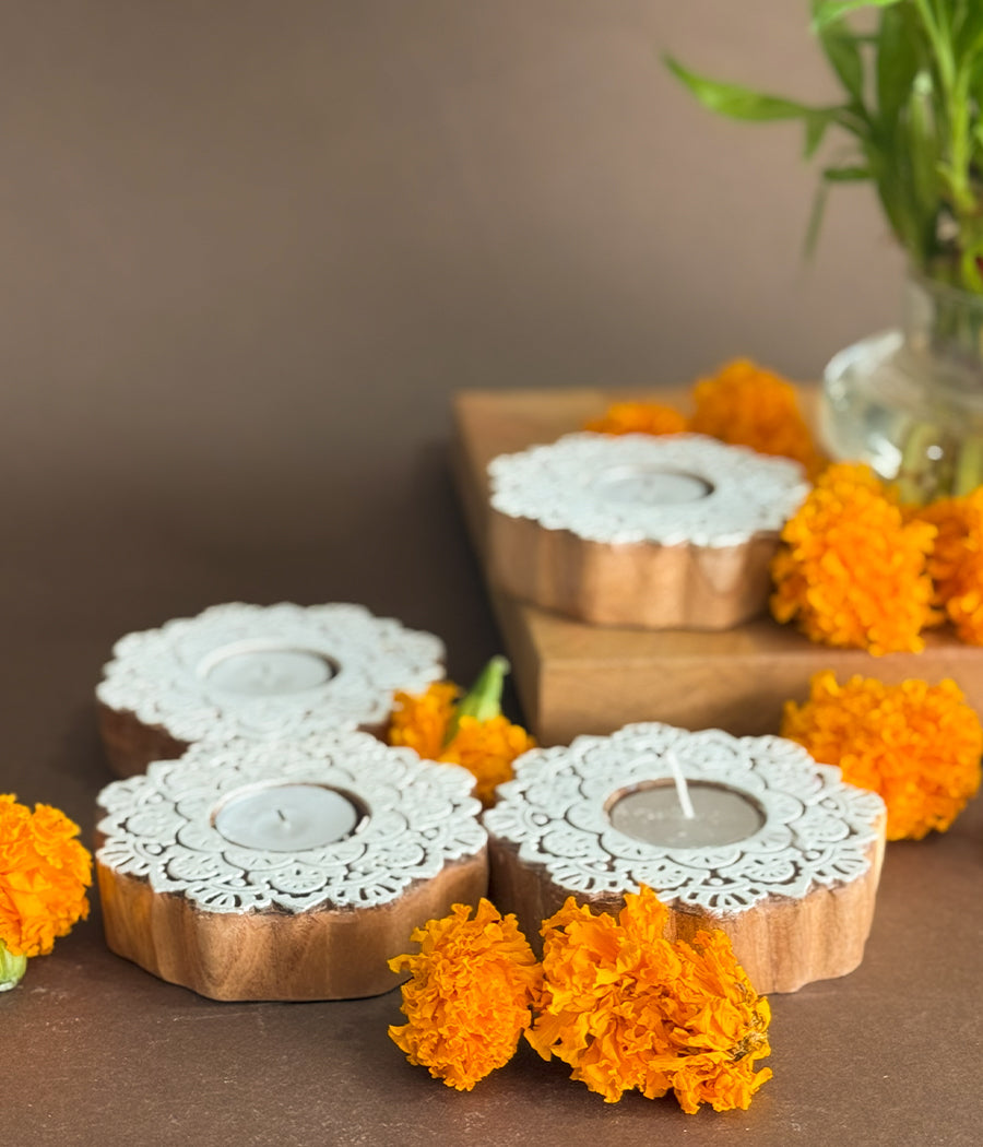 Wooden Devine handcrafted Diya - Set of 4 Diyas