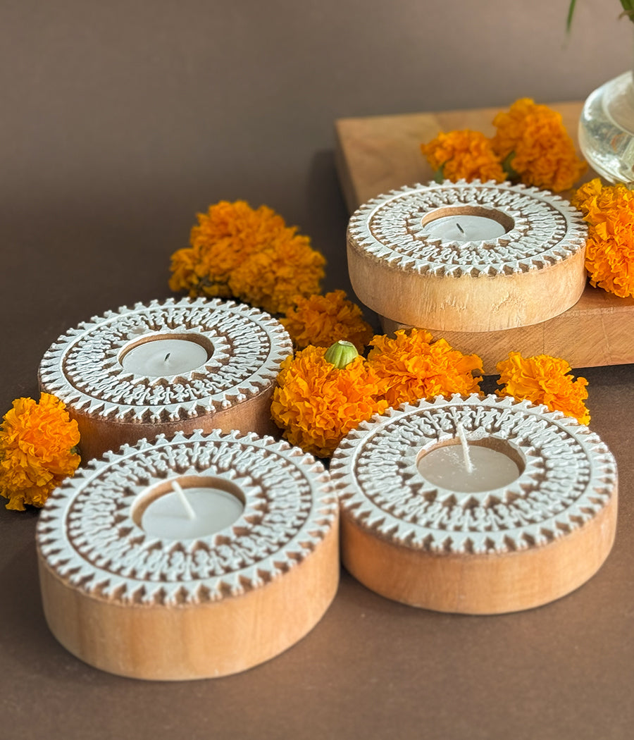 Wooden Devotion handcrafted Diya (Set of 4 Diyas)