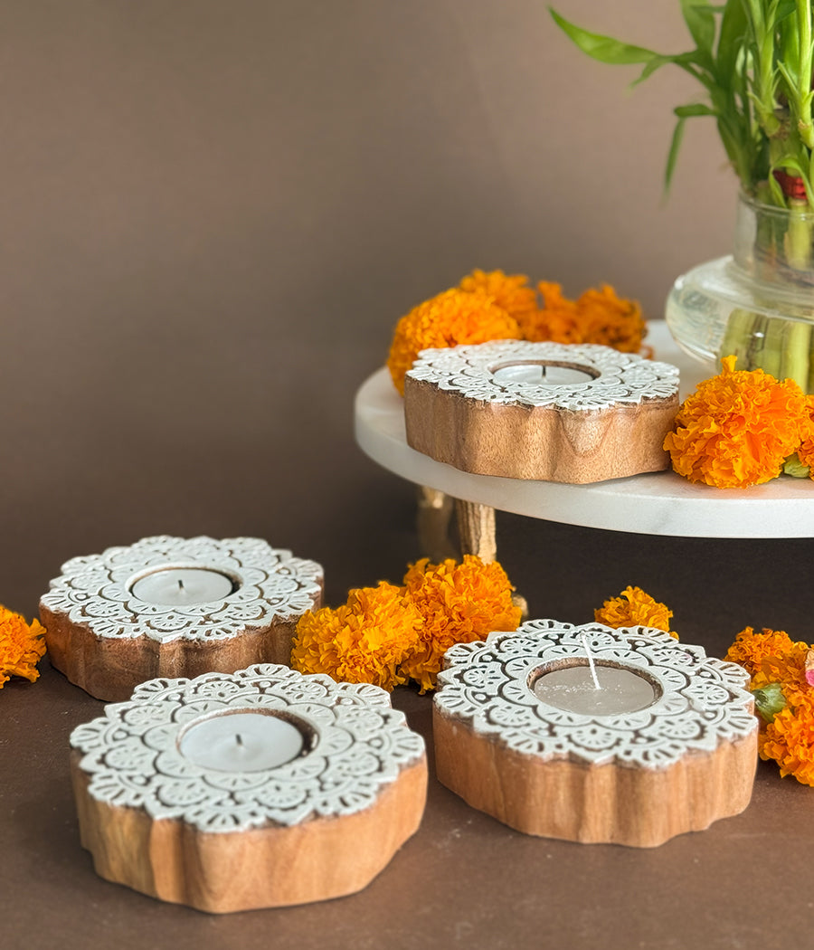 Wooden Devine handcrafted Diya - Set of 4 Diyas