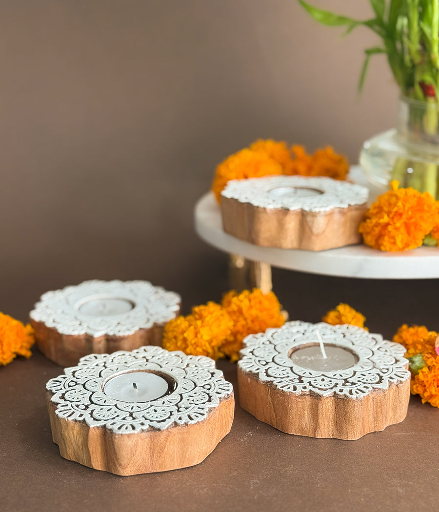 Wooden Devine handcrafted Diya - Set of 4 Diyas