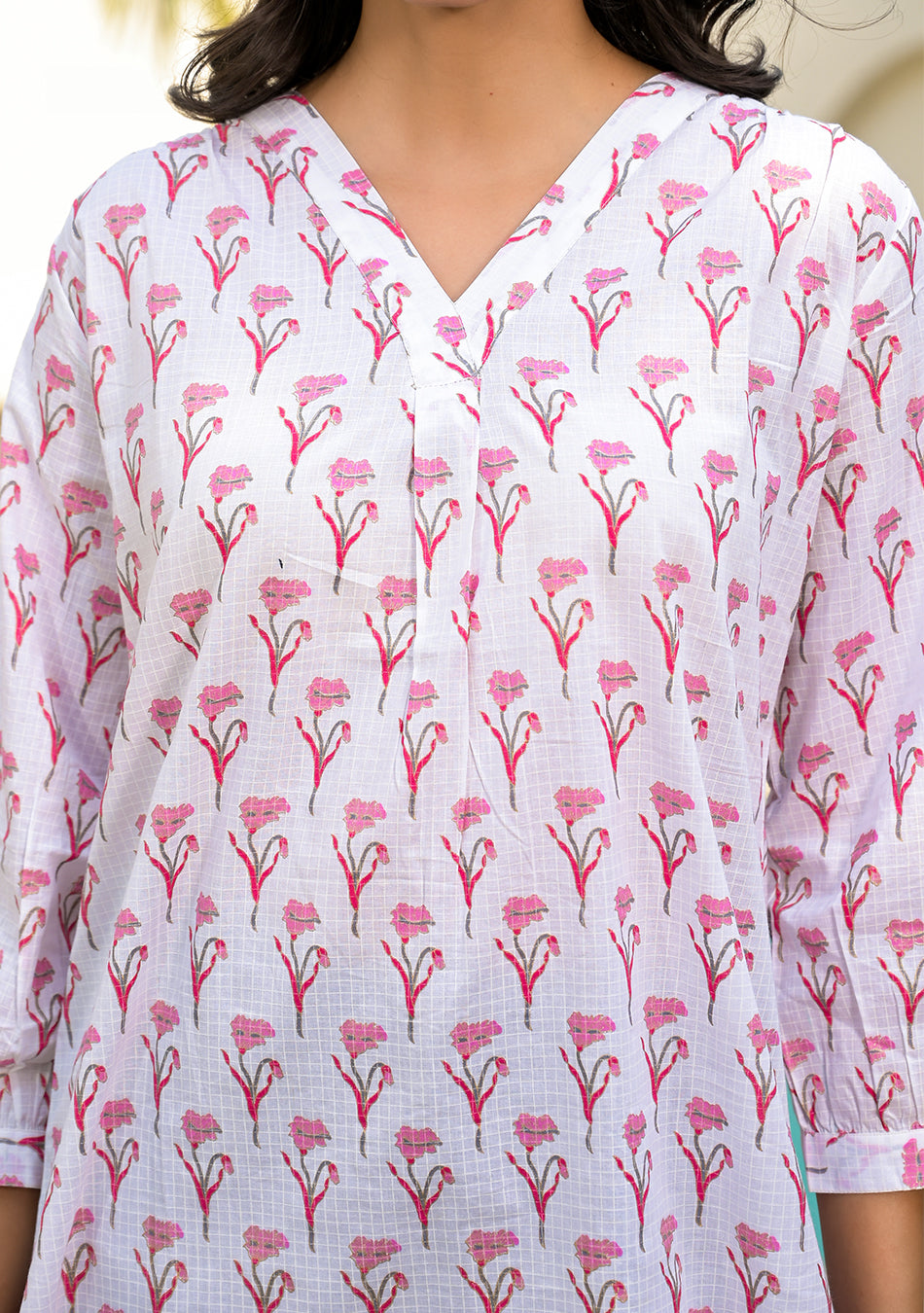 White Printed cotton Top