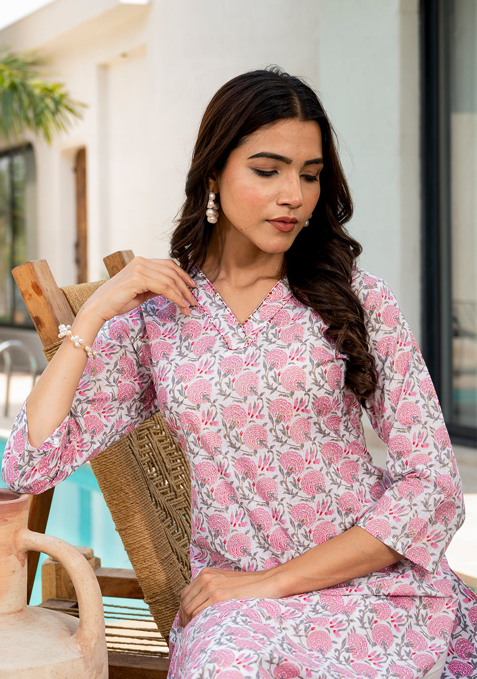 Pink Blossom Print Kurta