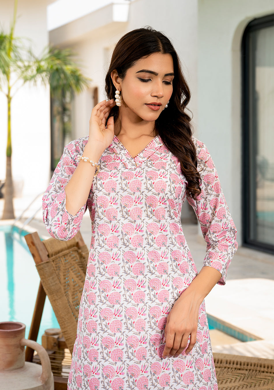 Pink Blossom Print Kurta