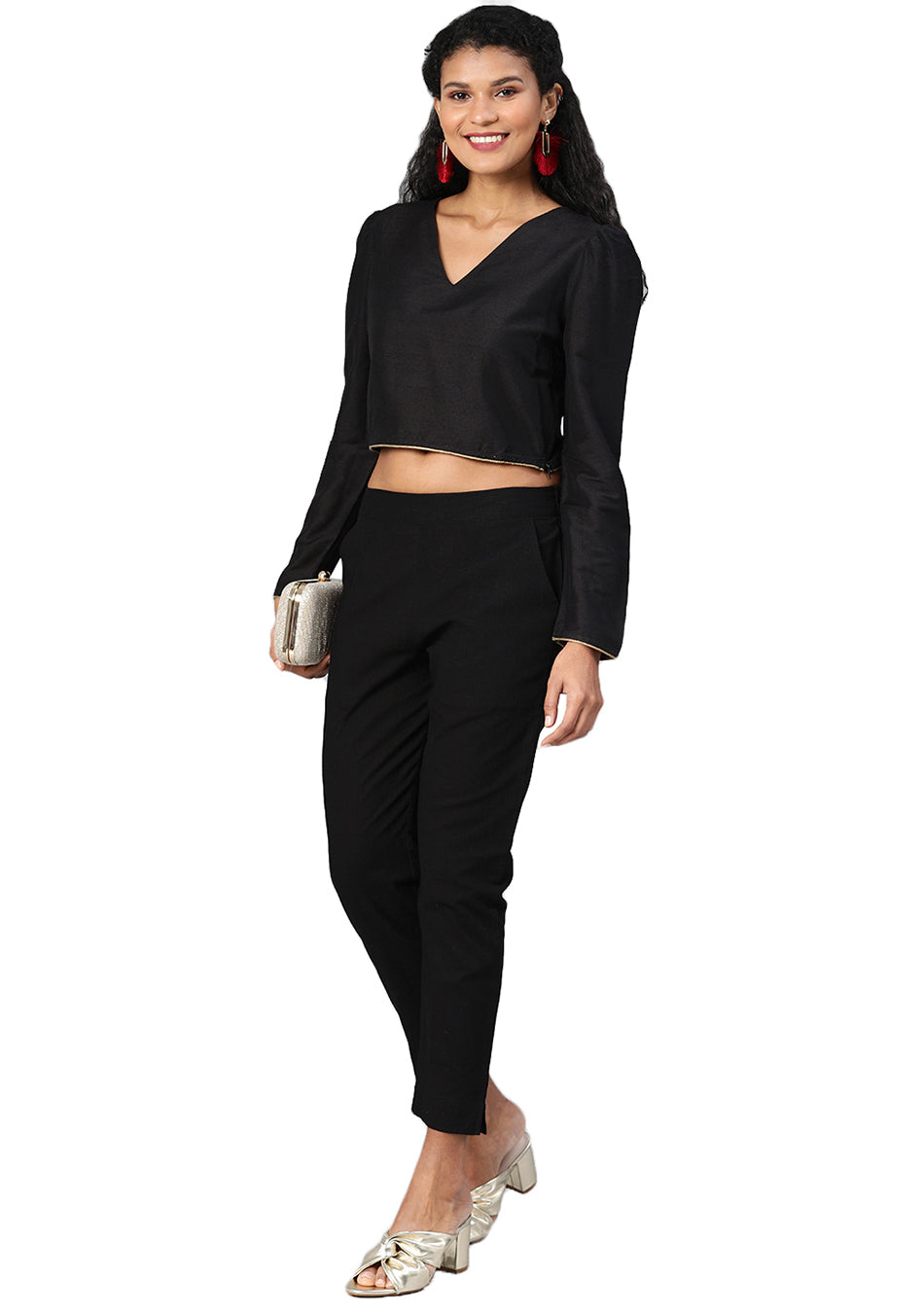 Black Straight Fit Solid Regular Pant