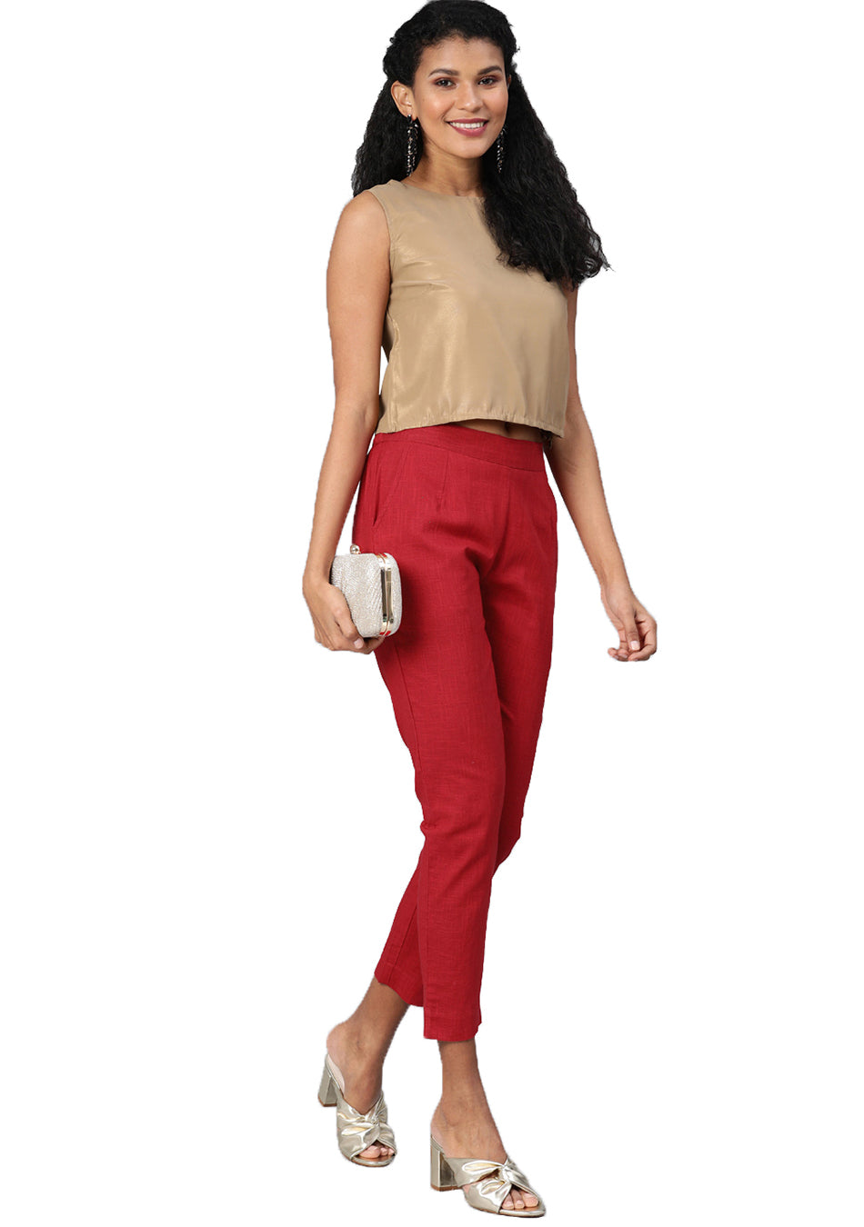 Maroon Straight Fit Solid Regular Pant