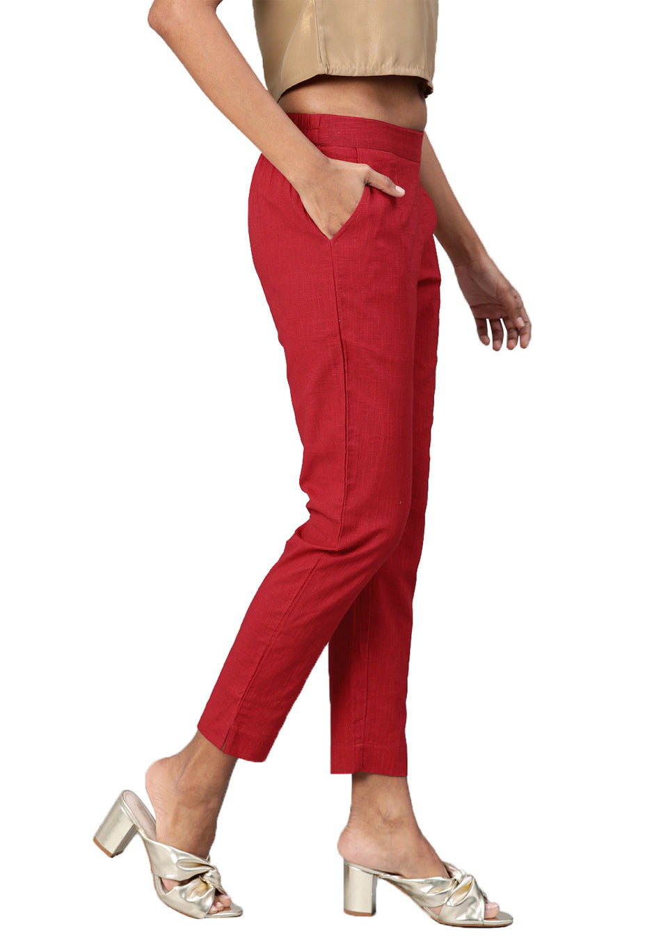 Maroon Straight Fit Solid Regular Pant