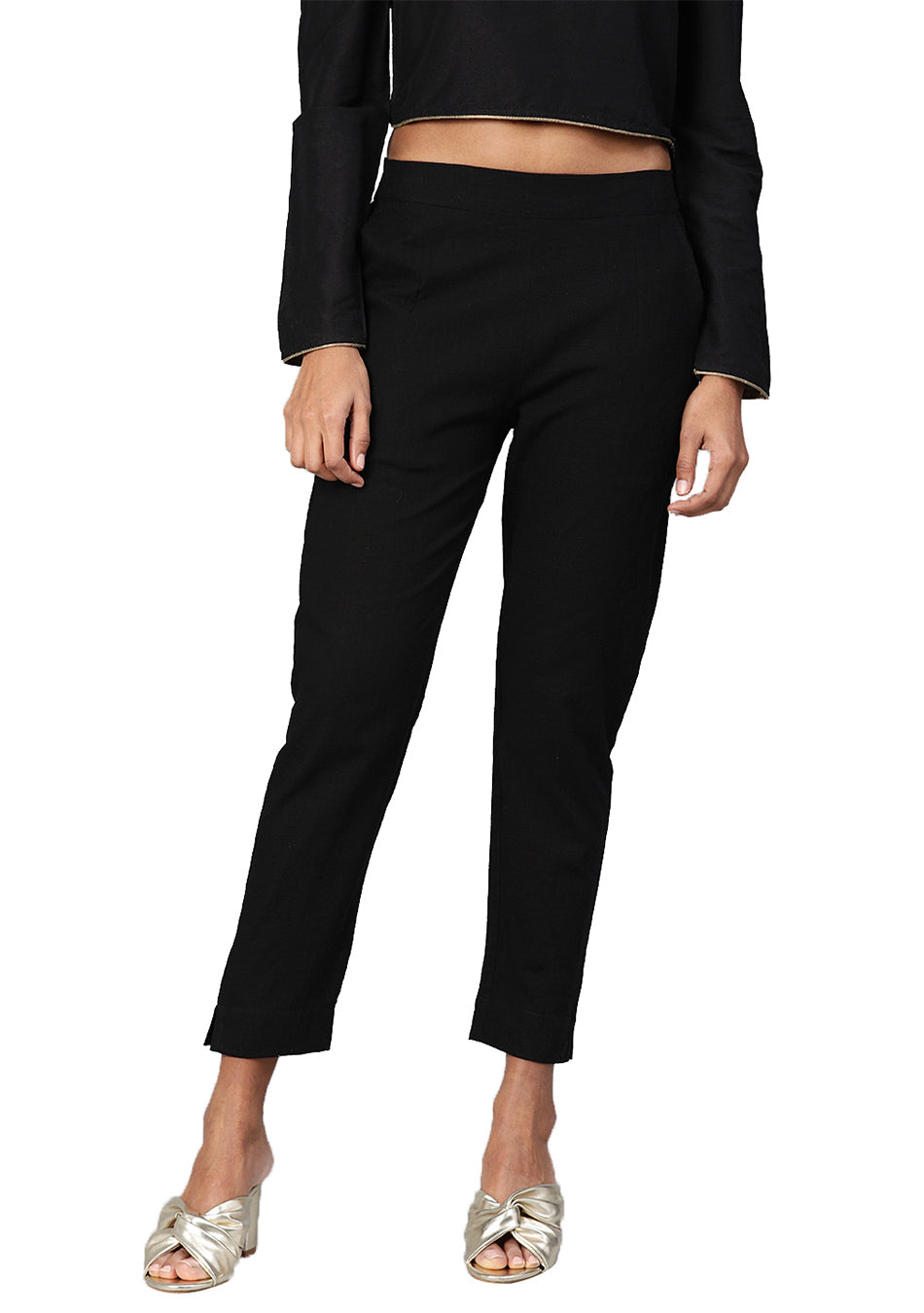 Black Straight Fit Solid Regular Pant