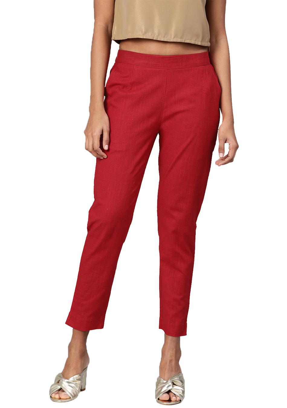 Maroon Straight Fit Solid Regular Pant