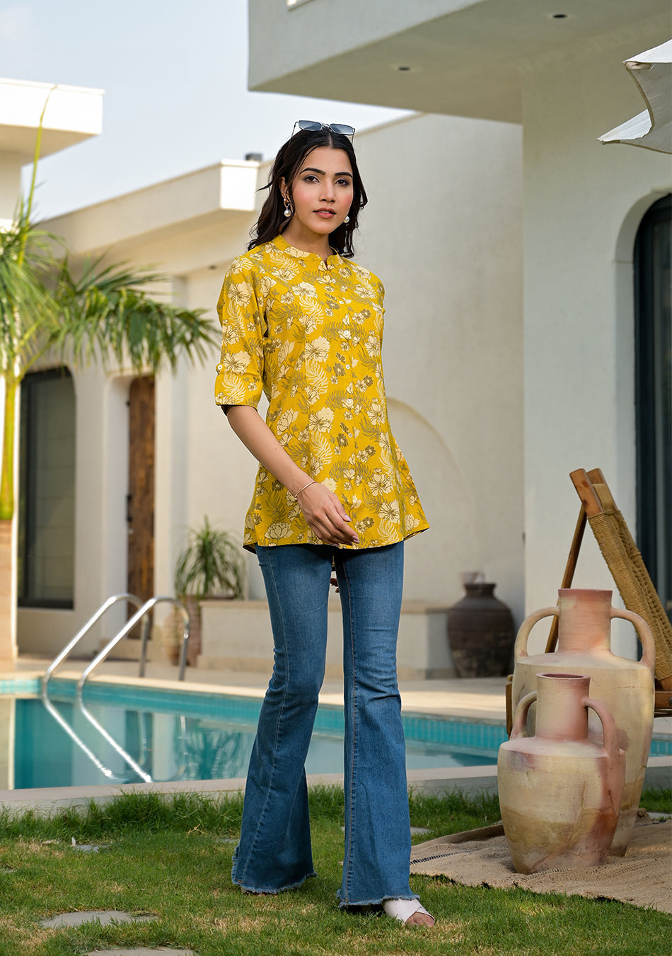 Mustard Floral Rayon A-lineTop