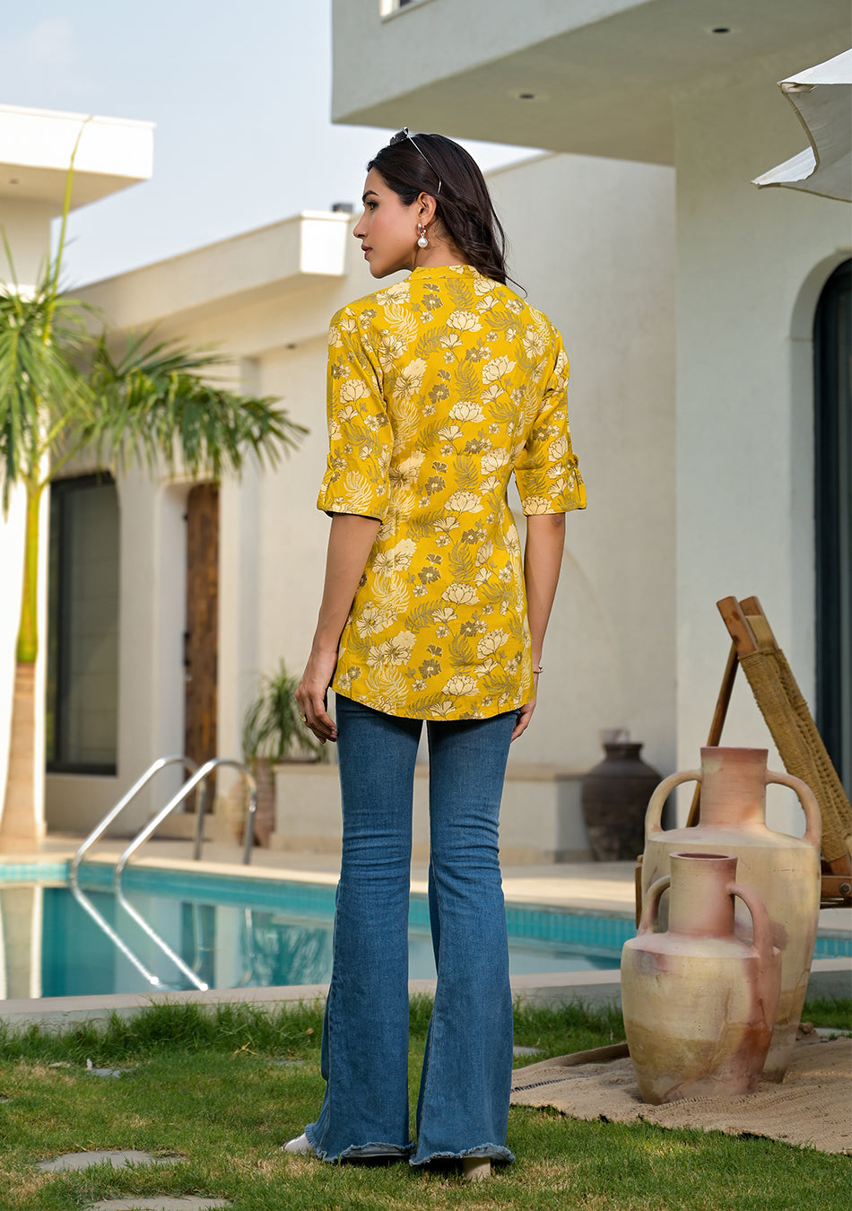 Mustard Floral Rayon A-lineTop