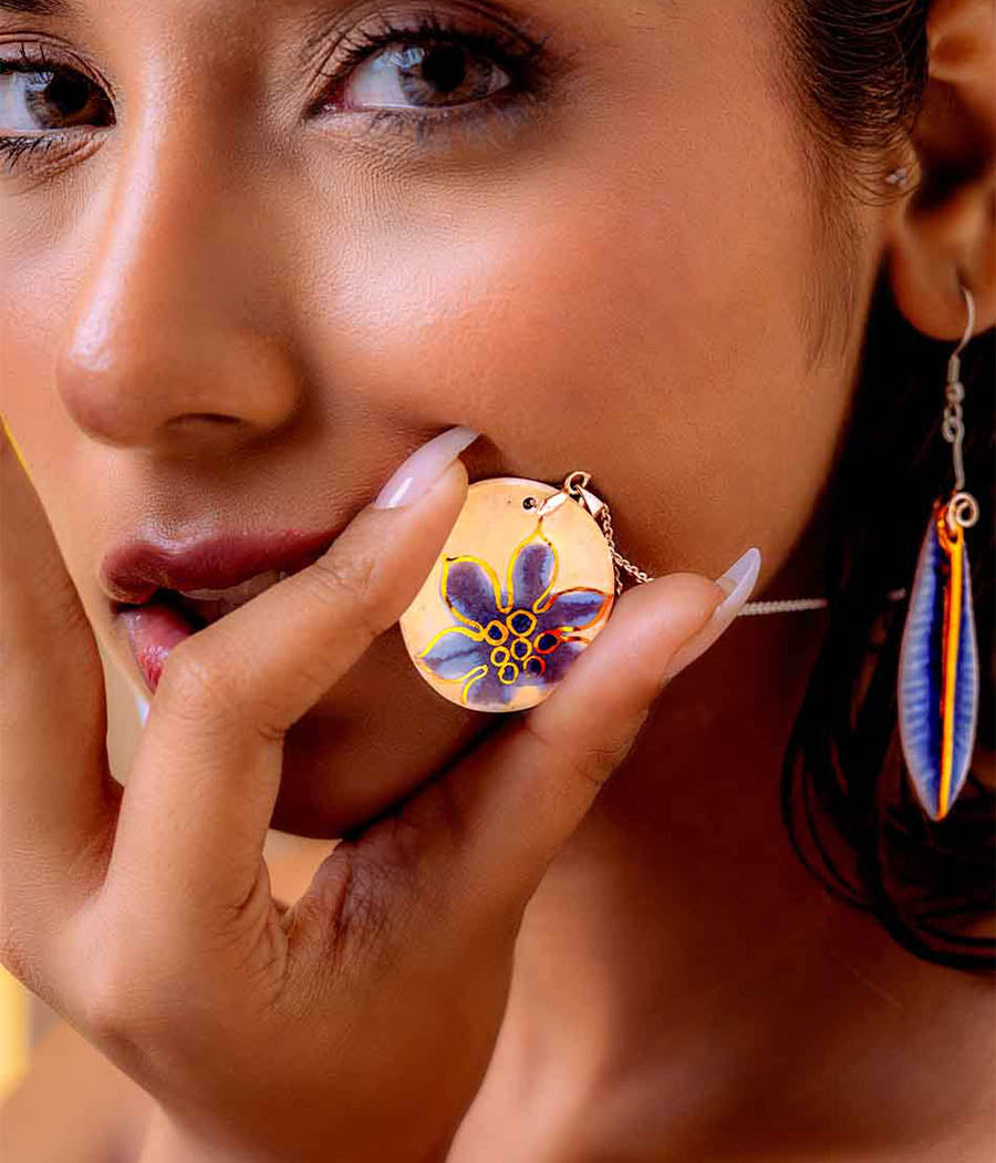 Swiss Cheese Leaf Pendant and Shell Earring Set