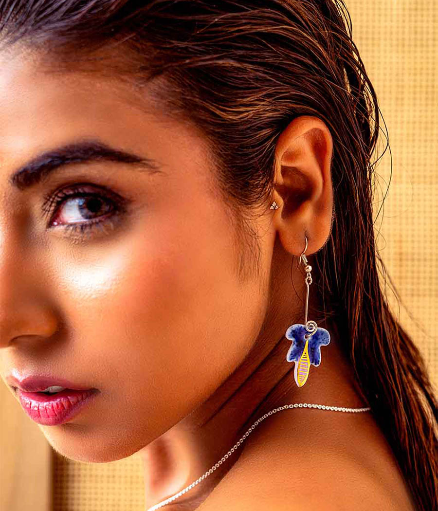 Blue Leaf Earrings and Pendant Set