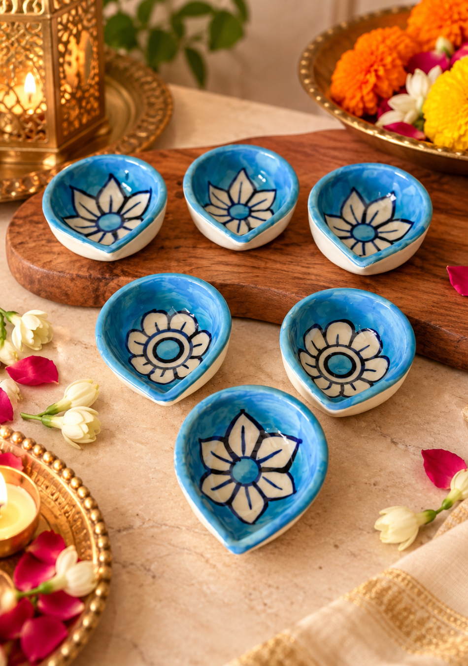 Sky blue floral diya
