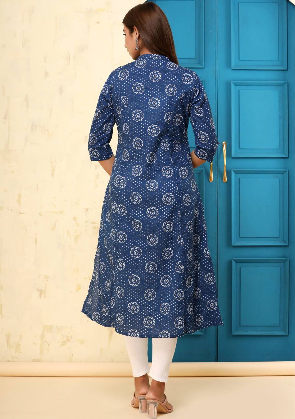 Dark Blue Print A-Line Kurta