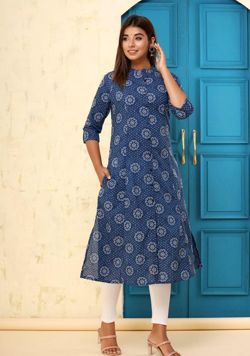 Dark Blue Print A-Line Kurta