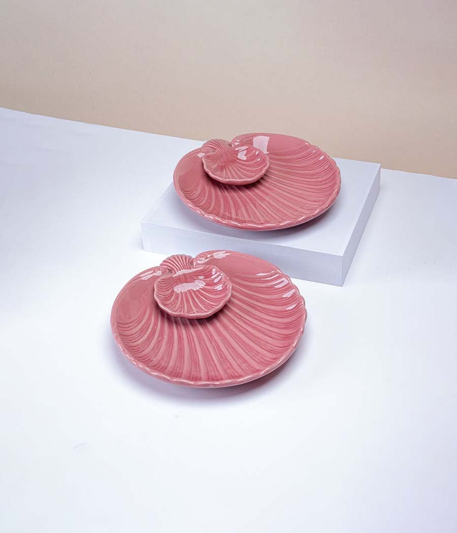 Seashell & Seashell Pink Ceramic Platter Set